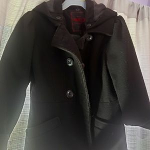 Girls black peacoat w/ hood  M 5-6